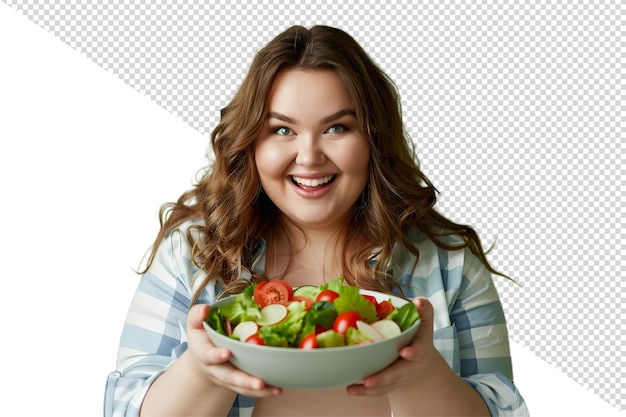 PSD mujer en forma con ensalada estilo de vida saludable png cuenco de ensalada en la mano mujer en estado de fitness con ensalada