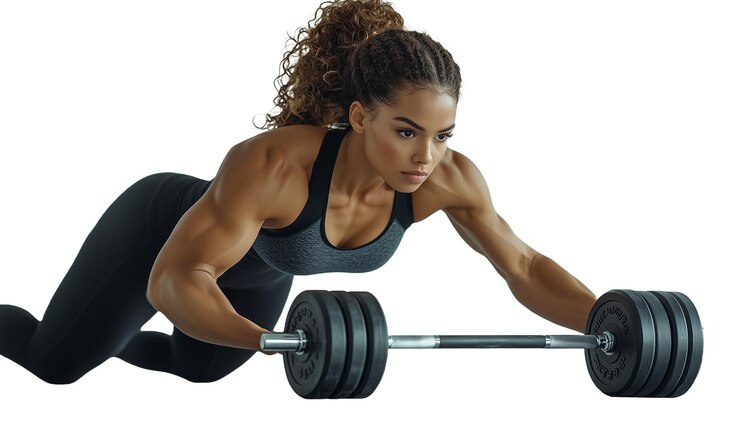 PSD mujer fuerte haciendo un entrenamiento con pesas