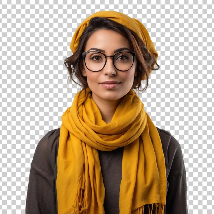 PSD una mujer con gafas y una bufanda amarilla con una bufanta amarilla