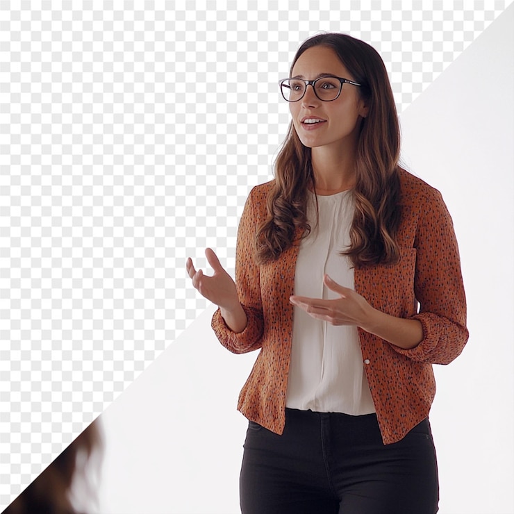 PSD una mujer con gafas y una camisa con la palabra cita i m una cita en él