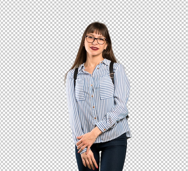 PSD mujer con gafas con gafas y feliz.