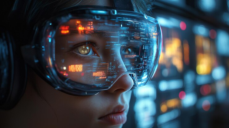 PSD una mujer con gafas de protección con el tiempo de 11 15