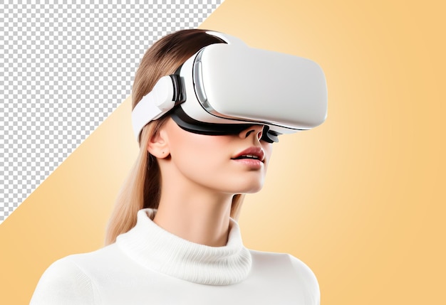 Mujer con gafas vr aislado en blanco