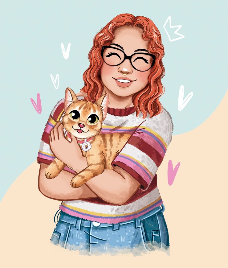 PSD una mujer con un gatito en la mano
