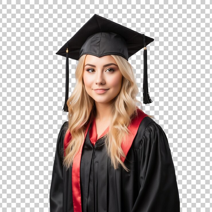 PSD una mujer graduada con una gorra negra y una bata