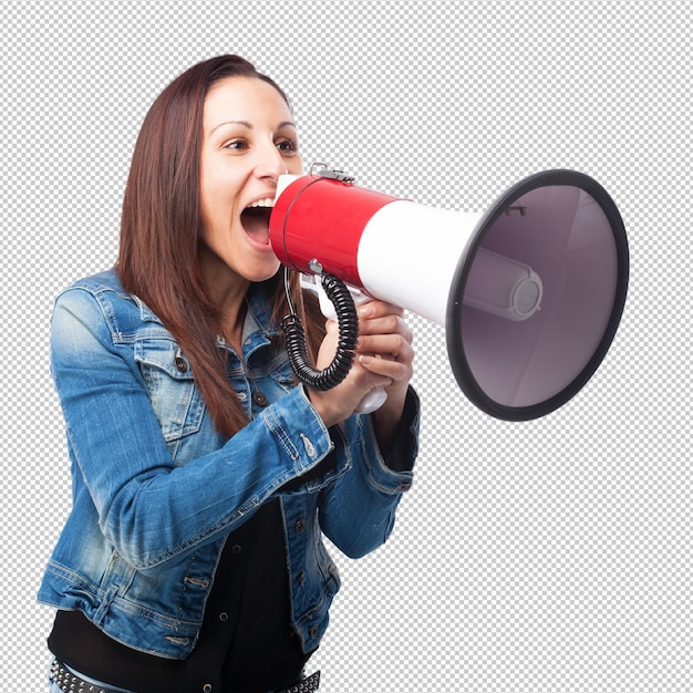 PSD mujer gritando con un megáfono