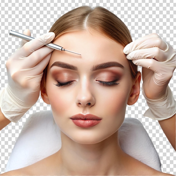 PSD una mujer haciendo sus cejas en un fondo transparente