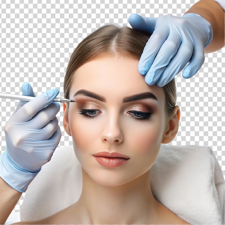 PSD una mujer haciendo sus cejas en un fondo transparente