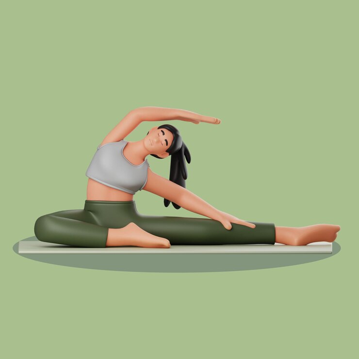PSD mujer haciendo yoga en una postura de estiramiento lateral
