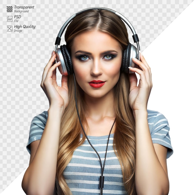 Mujer hermosa disfrutando de la música con auriculares elegantes