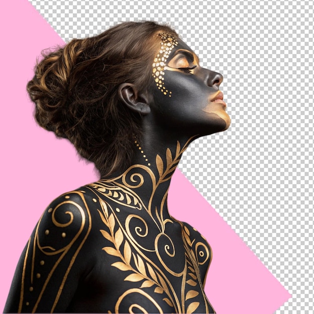 Mujer hermosa modelo con arte corporal inusual fantasía en el estudio