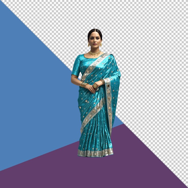 PSD mujer hermosa en el tradicional sari de seda de teal indio
