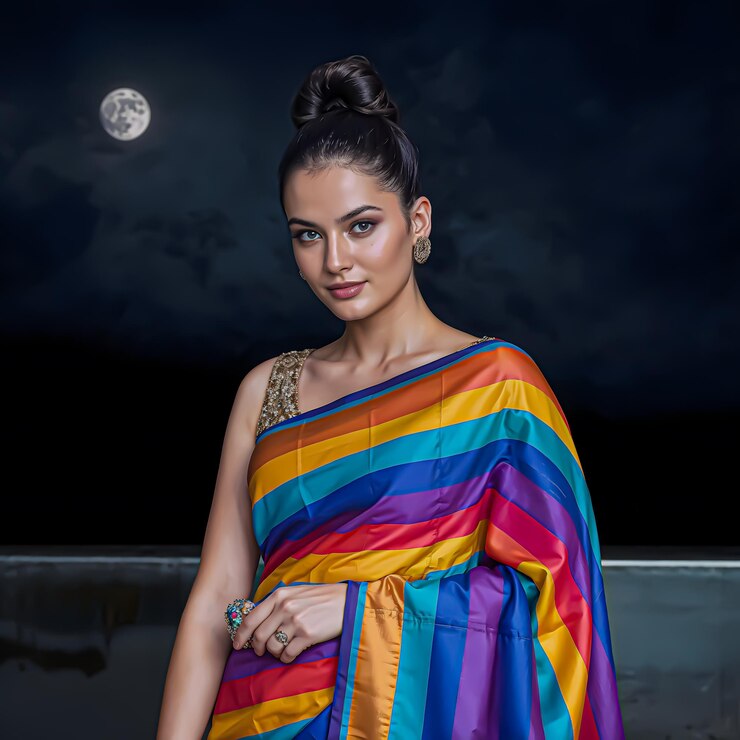 PSD mujer india con saree tradicional y joyas
