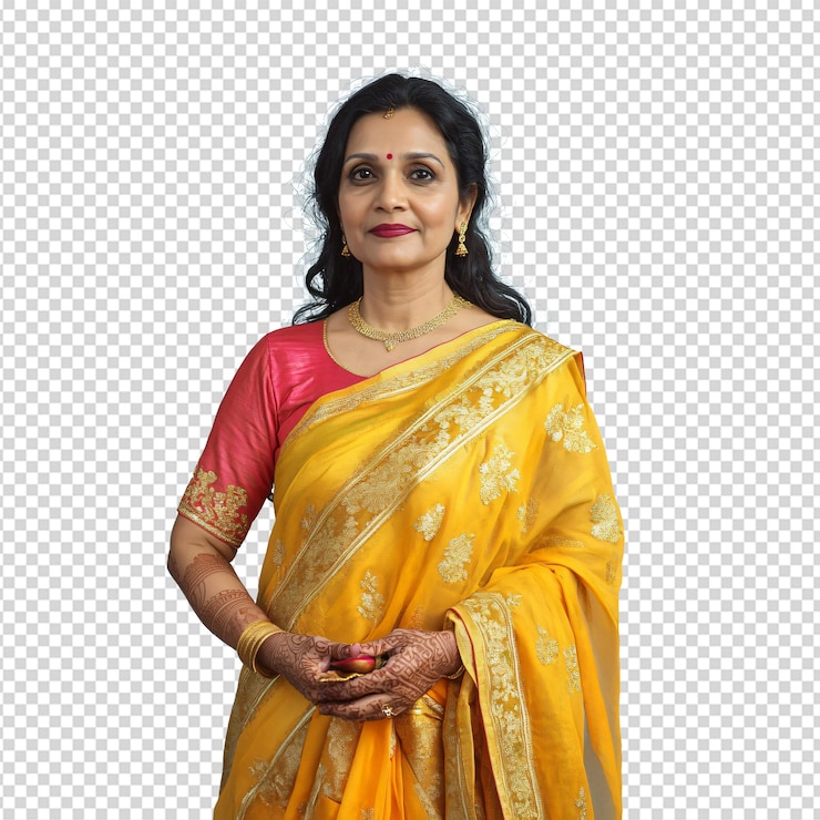 PSD mujer india con un sari amarillo