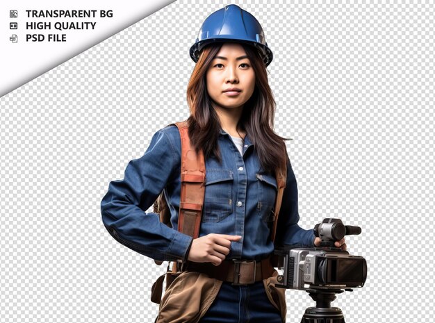 Mujer ingeniera asiática en fondo blanco blanco aislado b