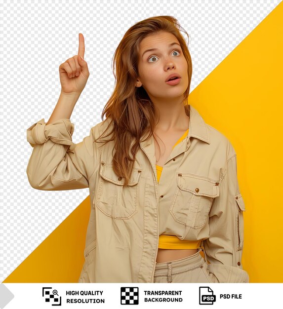 mujer intrigada inspeccionando un objeto curioso invisible png psd