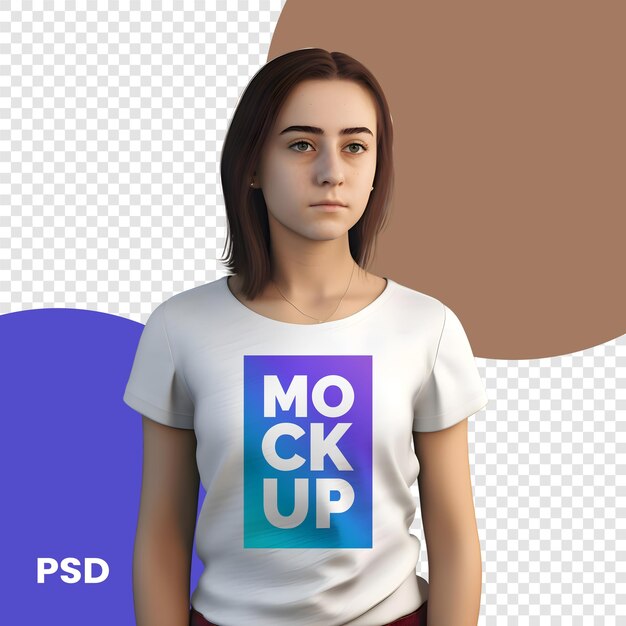 PSD mujer joven con una camiseta blanca con el eslogan en ella psd mockup