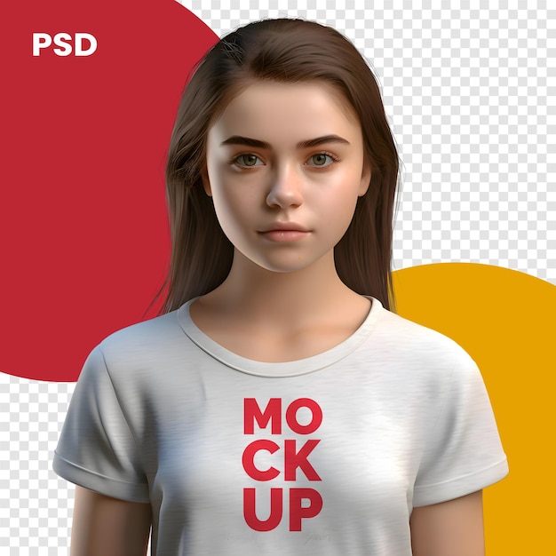 PSD mujer joven con camiseta blanca en un fondo transparente maqueta de psd