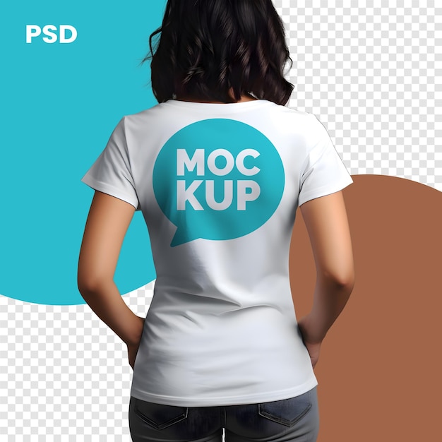 Mujer joven con camiseta blanca maqueta de vista delantera maqueta de psd