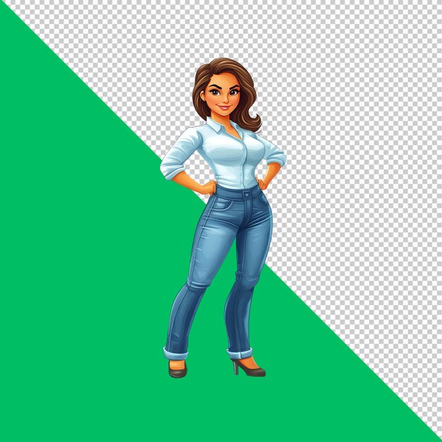 Mujer joven confiada en vaqueros y camisa con botones elegantes Ilustración de retrato casual
