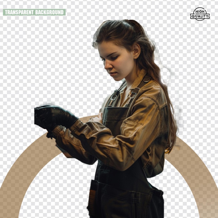 PSD mujer joven con delantal en un fondo transparente