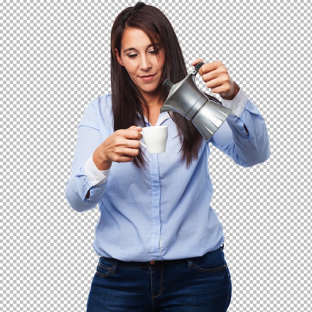 PSD mujer joven feliz con café