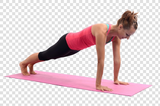 Mujer joven haciendo ejercicios de yoga, archivo PSD en capas