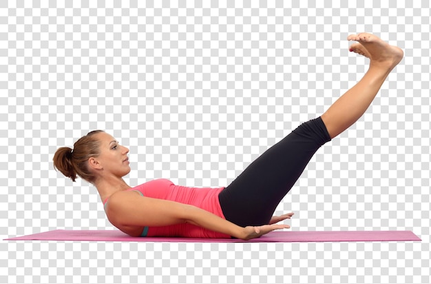 PSD mujer joven haciendo ejercicios de yoga, archivo psd en capas