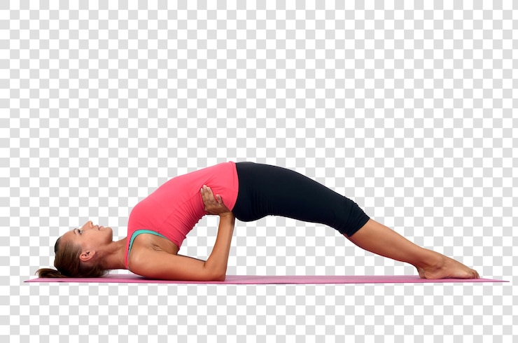 PSD mujer joven haciendo ejercicios de yoga, archivo psd en capas