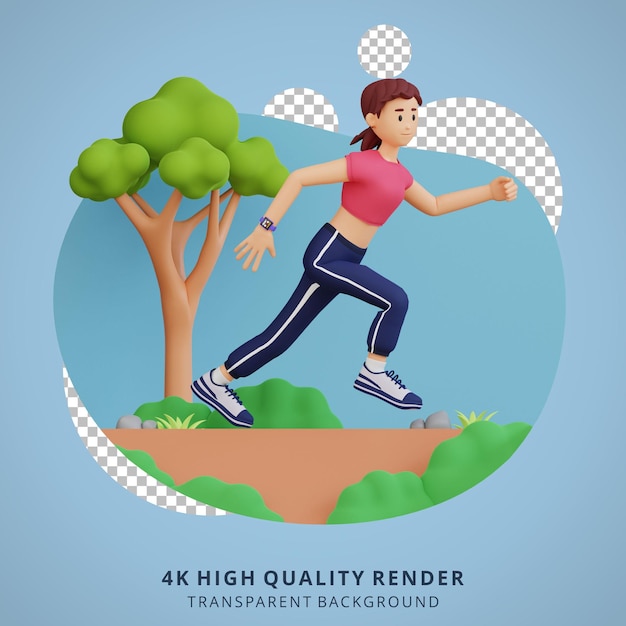 Mujer joven haciendo jogging ejecutar ilustración de personajes 3d