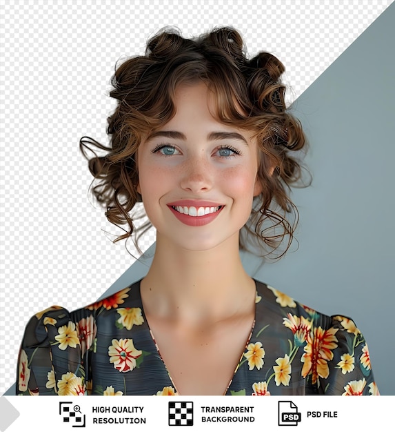 PSD mujer joven hermosa transparente sonriendo con rizos aislados en un fondo aislado png psd