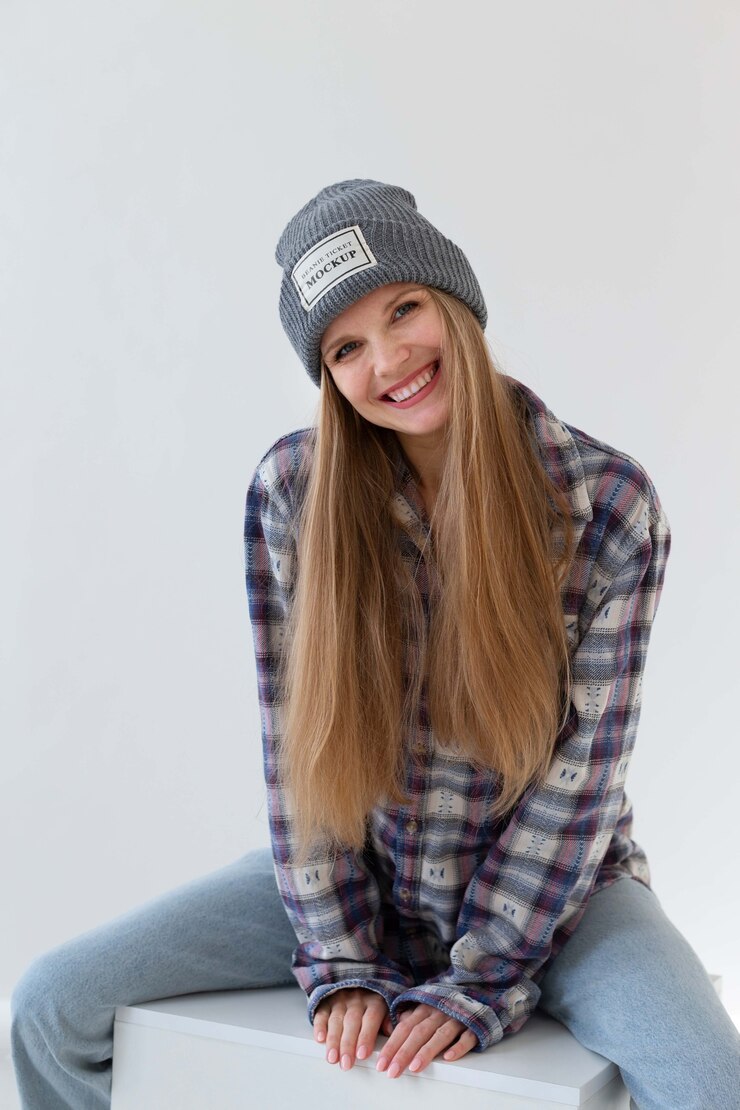 PSD mujer joven con maqueta de gorro