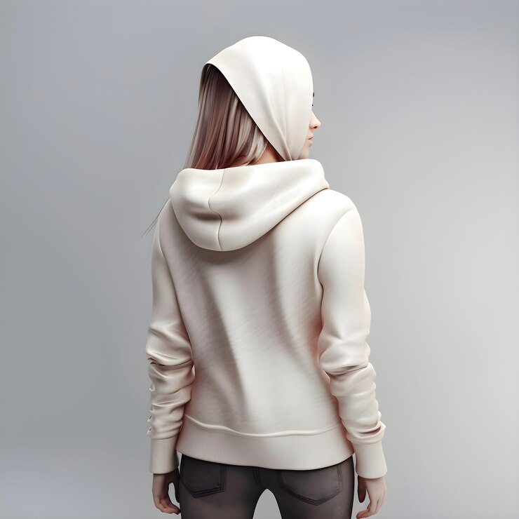 PSD mujer joven a la moda con sudadera blanca en el estudio