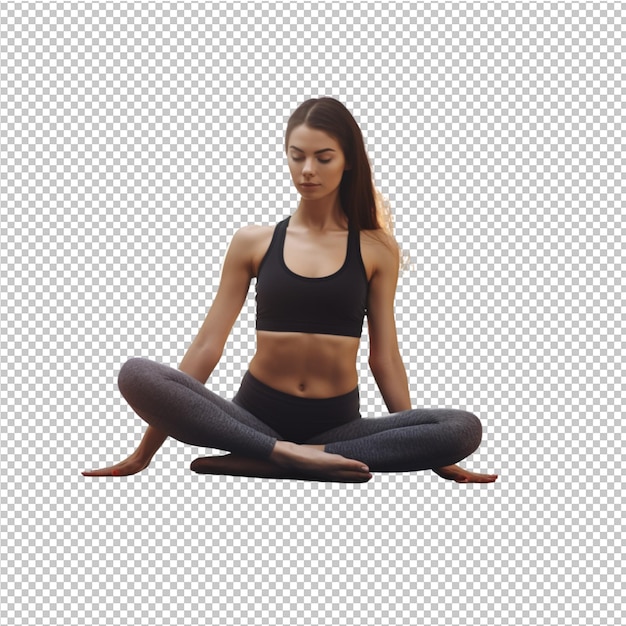 Mujer joven respirando y meditando con yoga