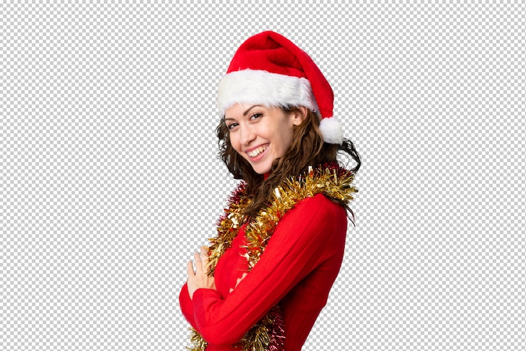 PSD mujer joven, con, sombrero de navidad