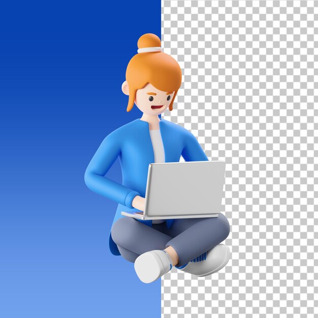 PSD mujer jugando laptop ilustración 3d