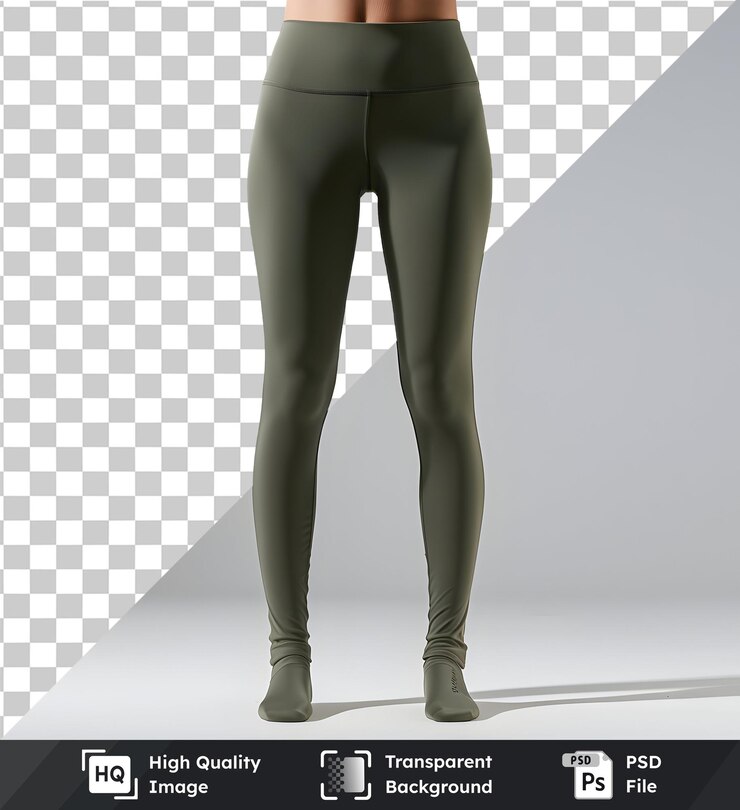 PSD mujer con leggings verdes oliva con fondo transparente