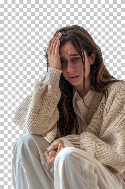 Mujer llorando sola en un fondo transparente