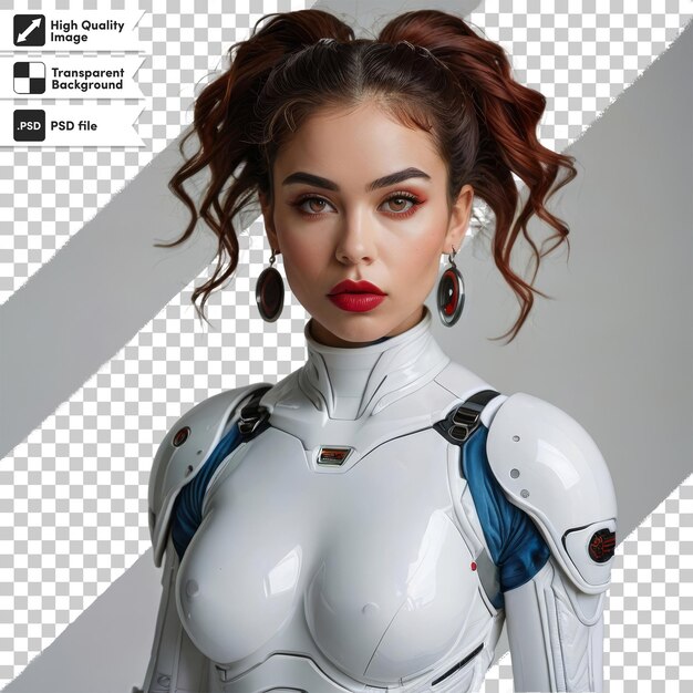 una mujer con un logotipo de computadora que dice "robot" en él