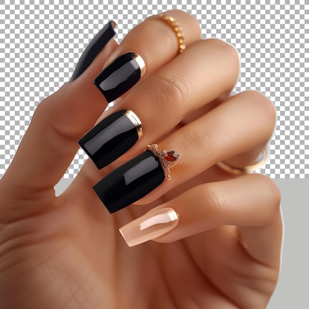 Mujer con la mano con esmalte de uñas en uñas en fondo transparente Generado por Ai