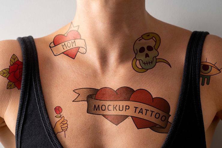 PSD mujer con maqueta de tatuaje