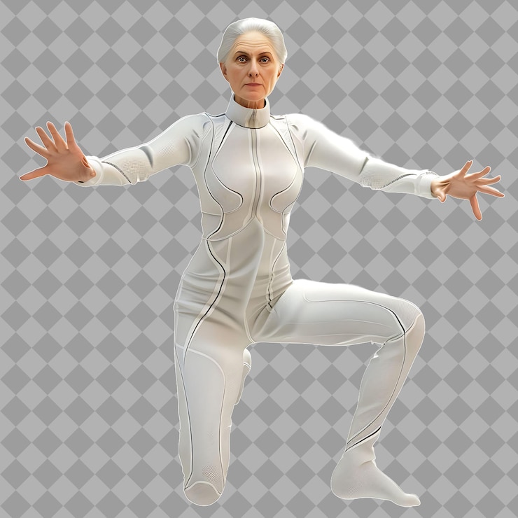PSD mujer de mediana edad elástica con forma flexible elasticidad forma ilustración de carácter 3d aislada