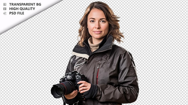 Mujer meteoróloga europea sobre fondo blanco es blanca