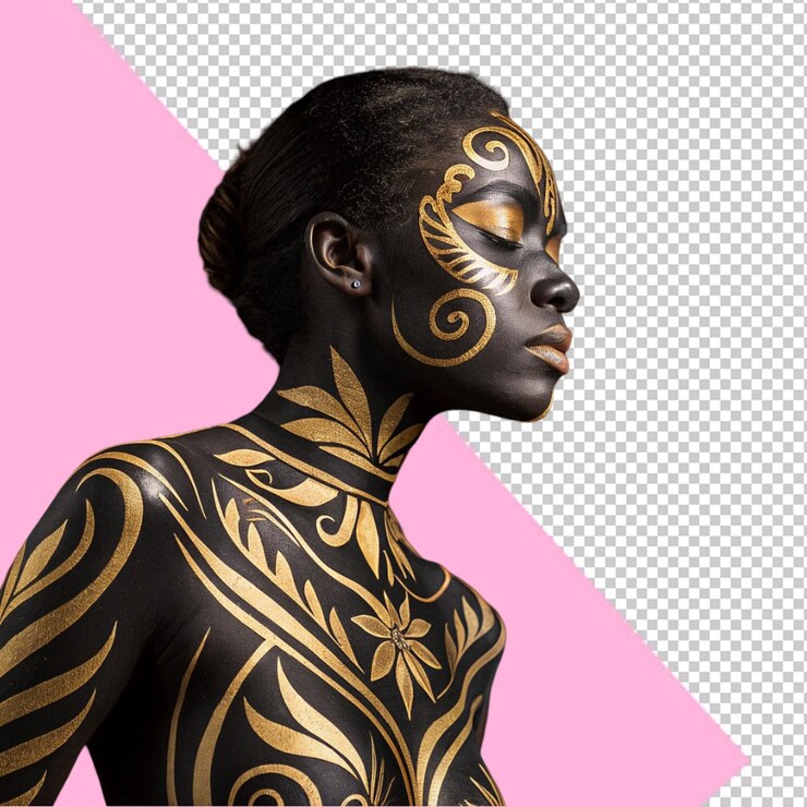 PSD mujer modelo hermosa con arte corporal de fantasía inusual en el estudio