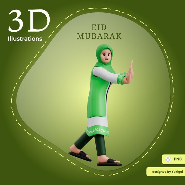 Mujer musulmana empujando algo 3D Ilustración de Ramadán