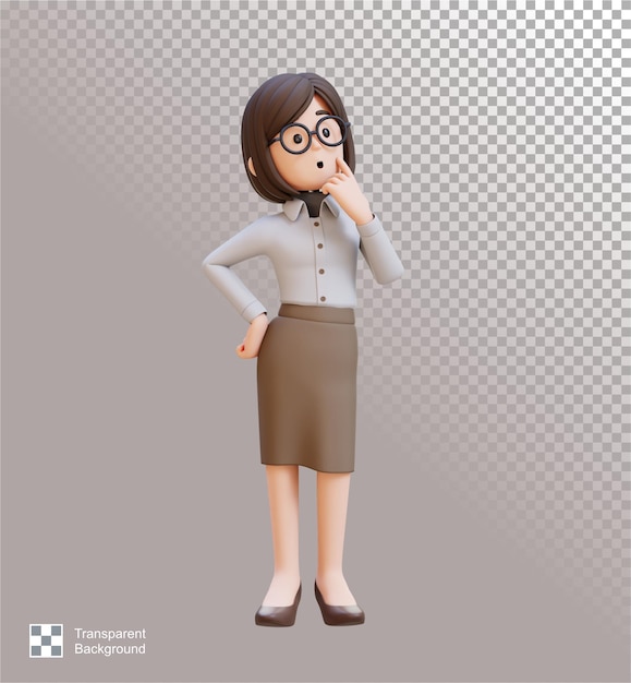 La mujer de negocios 3D está pensando mirando hacia arriba
