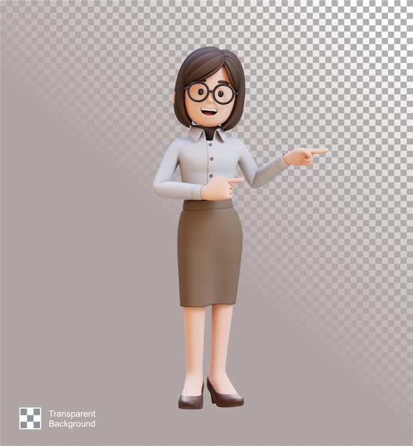 La mujer de negocios 3D está señalando a la izquierda