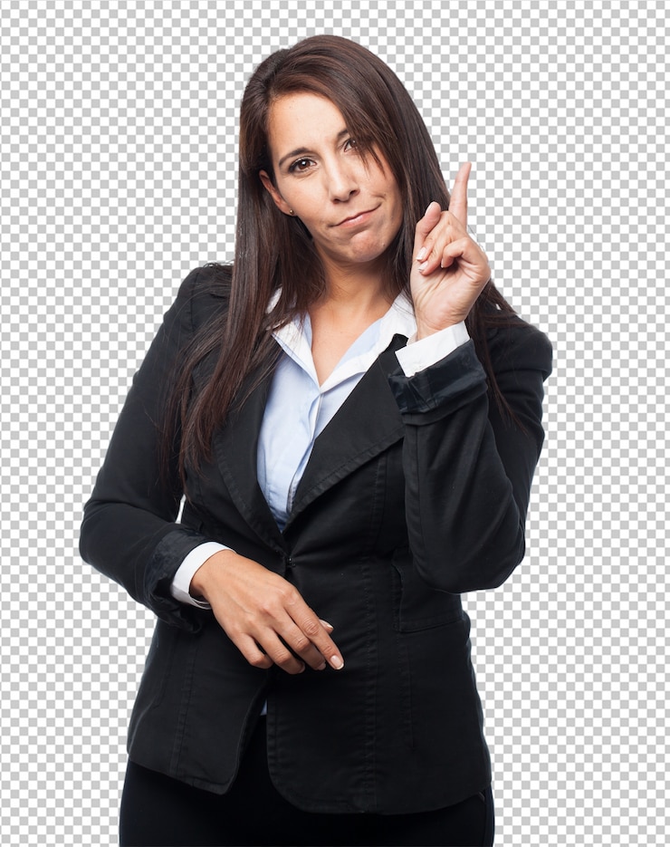 PSD mujer de negocios fresca apuntando al frente