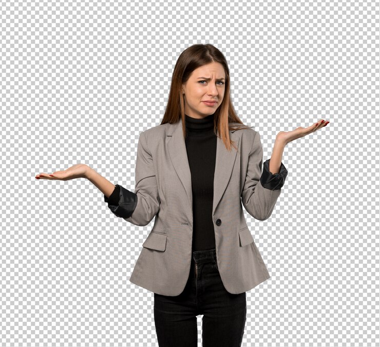 PSD mujer de negocios infeliz porque no entiende algo.