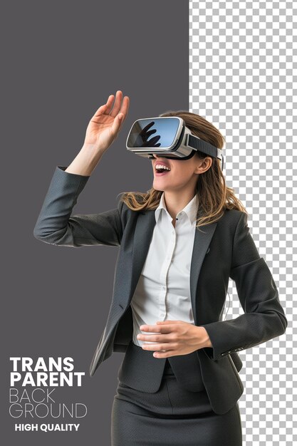 Mujer de negocios muy emocionada usando gafas apple vision pro vr archivo png